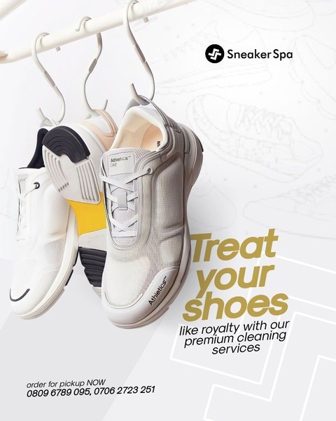 shoe cleaning service, sneaker cleaning, shoe care, sneaker restoration, shoe laundry service, footwear cleaning, brand awareness, sale promotion, minimalist, modern typography, bold, fresh, neutral, gold, yellow